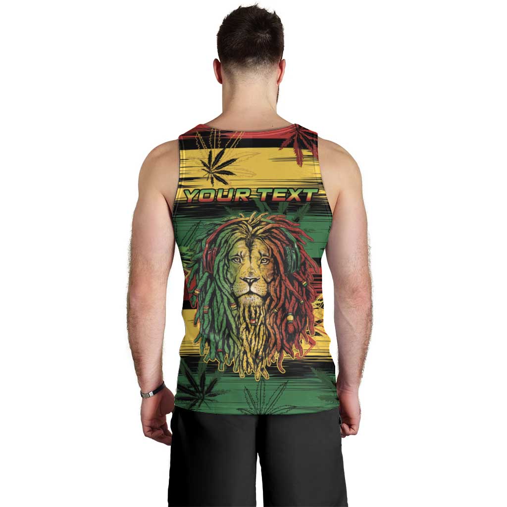 Personalised Rastafarian Lion Men Tank Top Cannabis Leaf Pattern - Wonder Print Shop