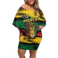 Personalised Rastafarian Lion Off Shoulder Short Dress Cannabis Leaf Pattern - Wonder Print Shop