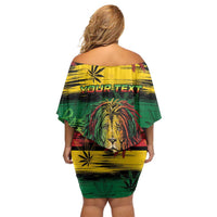 Personalised Rastafarian Lion Off Shoulder Short Dress Cannabis Leaf Pattern - Wonder Print Shop