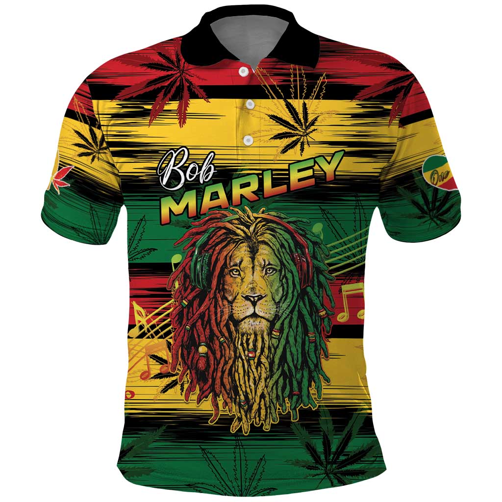 Personalised Rastafarian Lion Polo Shirt Cannabis Leaf Pattern - Wonder Print Shop