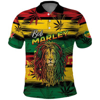 Personalised Rastafarian Lion Polo Shirt Cannabis Leaf Pattern - Wonder Print Shop
