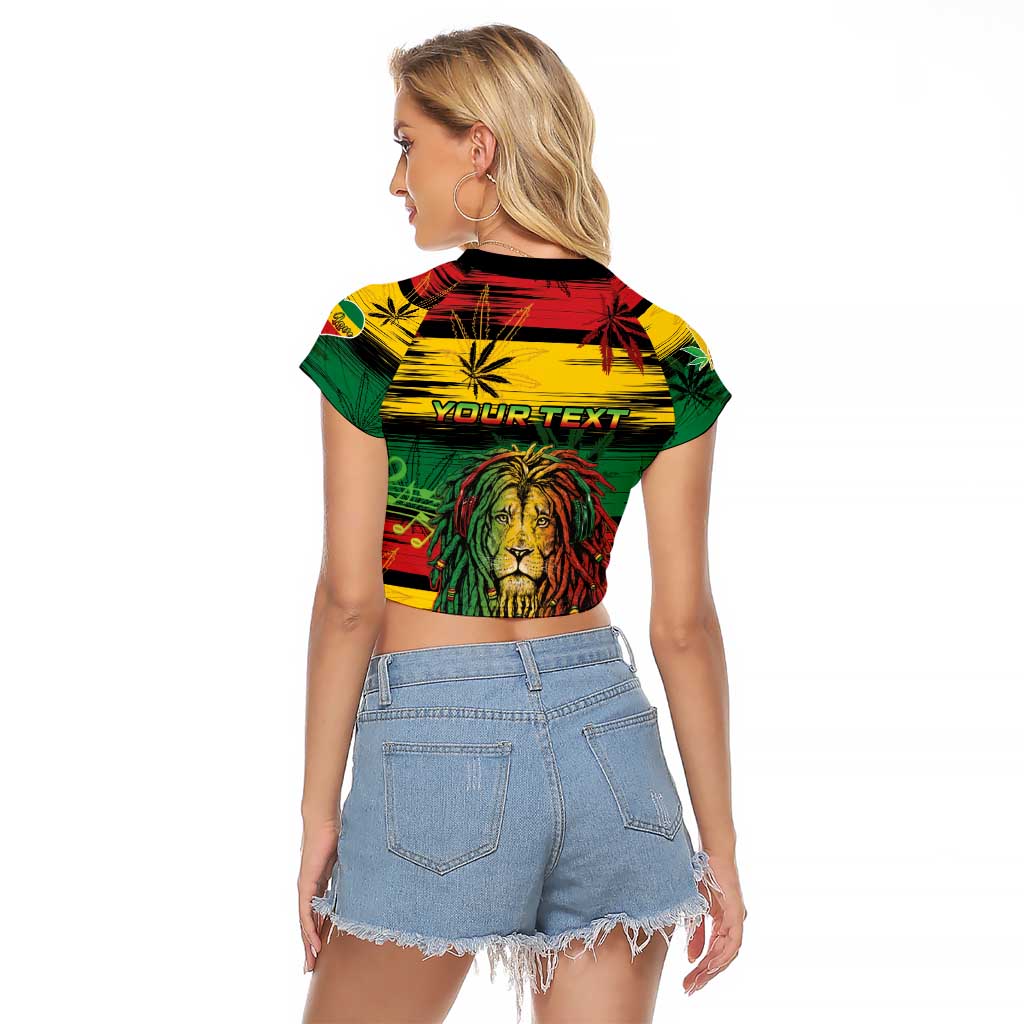 Personalised Rastafarian Lion Raglan Cropped T Shirt Cannabis Leaf Pattern - Wonder Print Shop