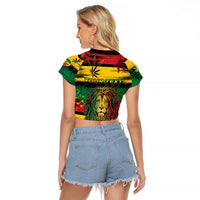 Personalised Rastafarian Lion Raglan Cropped T Shirt Cannabis Leaf Pattern - Wonder Print Shop