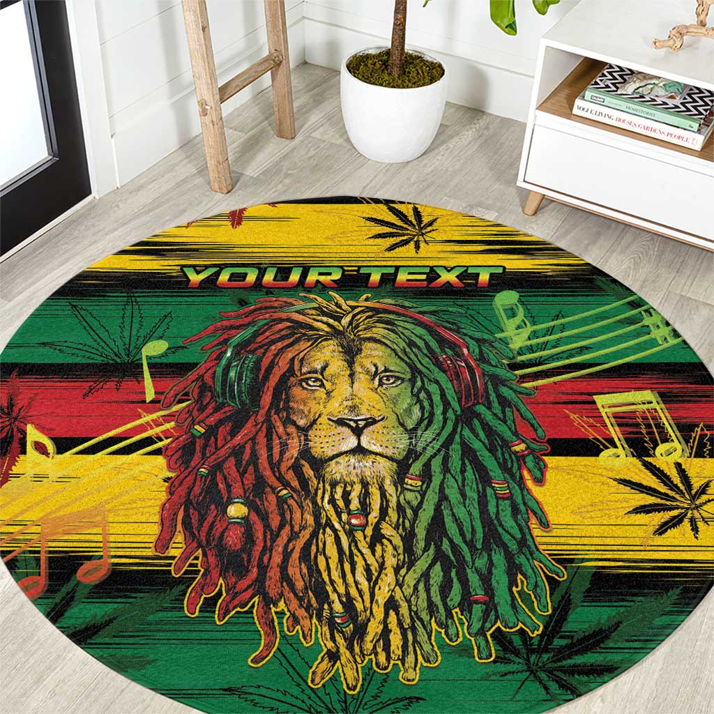 Personalised Rastafarian Lion Round Carpet Cannabis Leaf Pattern