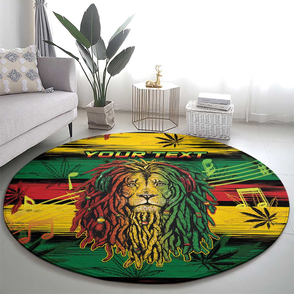 Personalised Rastafarian Lion Round Carpet Cannabis Leaf Pattern