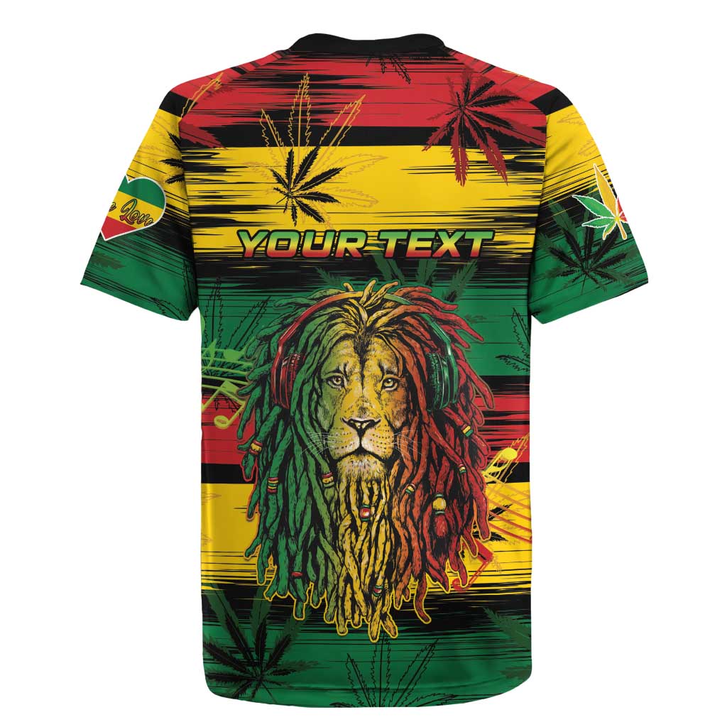 Personalised Rastafarian Lion Rugby Jersey Cannabis Leaf Pattern - Wonder Print Shop