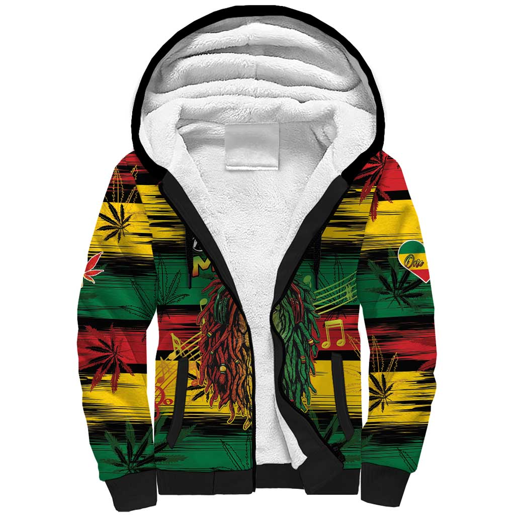 Personalised Rastafarian Lion Sherpa Hoodie Cannabis Leaf Pattern - Wonder Print Shop