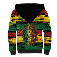 Personalised Rastafarian Lion Sherpa Hoodie Cannabis Leaf Pattern - Wonder Print Shop