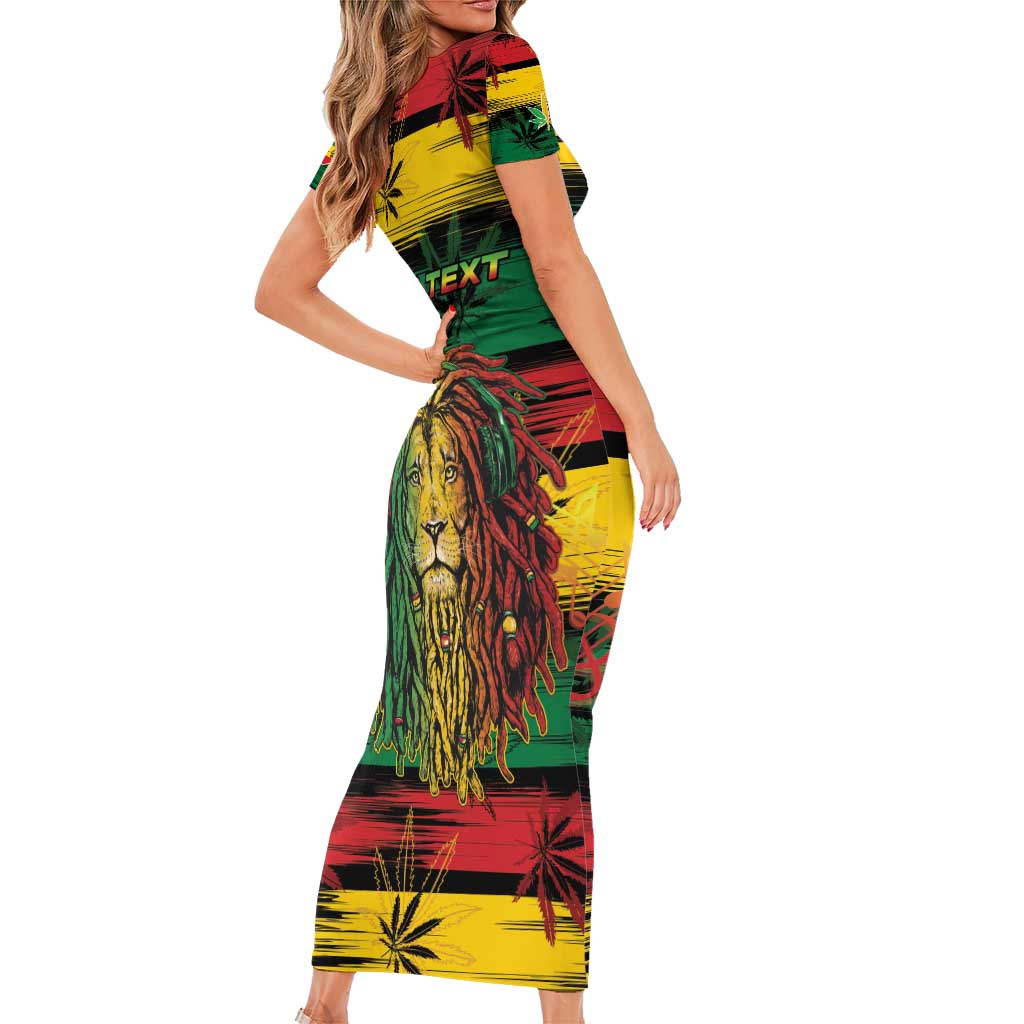 Personalised Rastafarian Lion Short Sleeve Bodycon Dress Cannabis Leaf Pattern - Wonder Print Shop