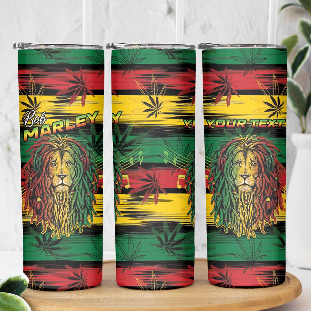 Personalised Rastafarian Lion Skinny Tumbler Cannabis Leaf Pattern - Wonder Print Shop