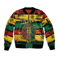 Personalised Rastafarian Lion Sleeve Zip Bomber Jacket Cannabis Leaf Pattern - Wonder Print Shop