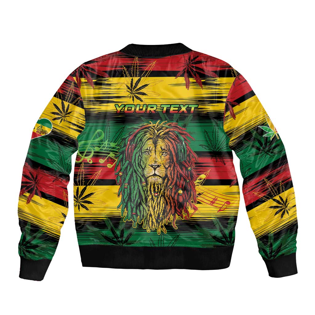 Personalised Rastafarian Lion Sleeve Zip Bomber Jacket Cannabis Leaf Pattern - Wonder Print Shop