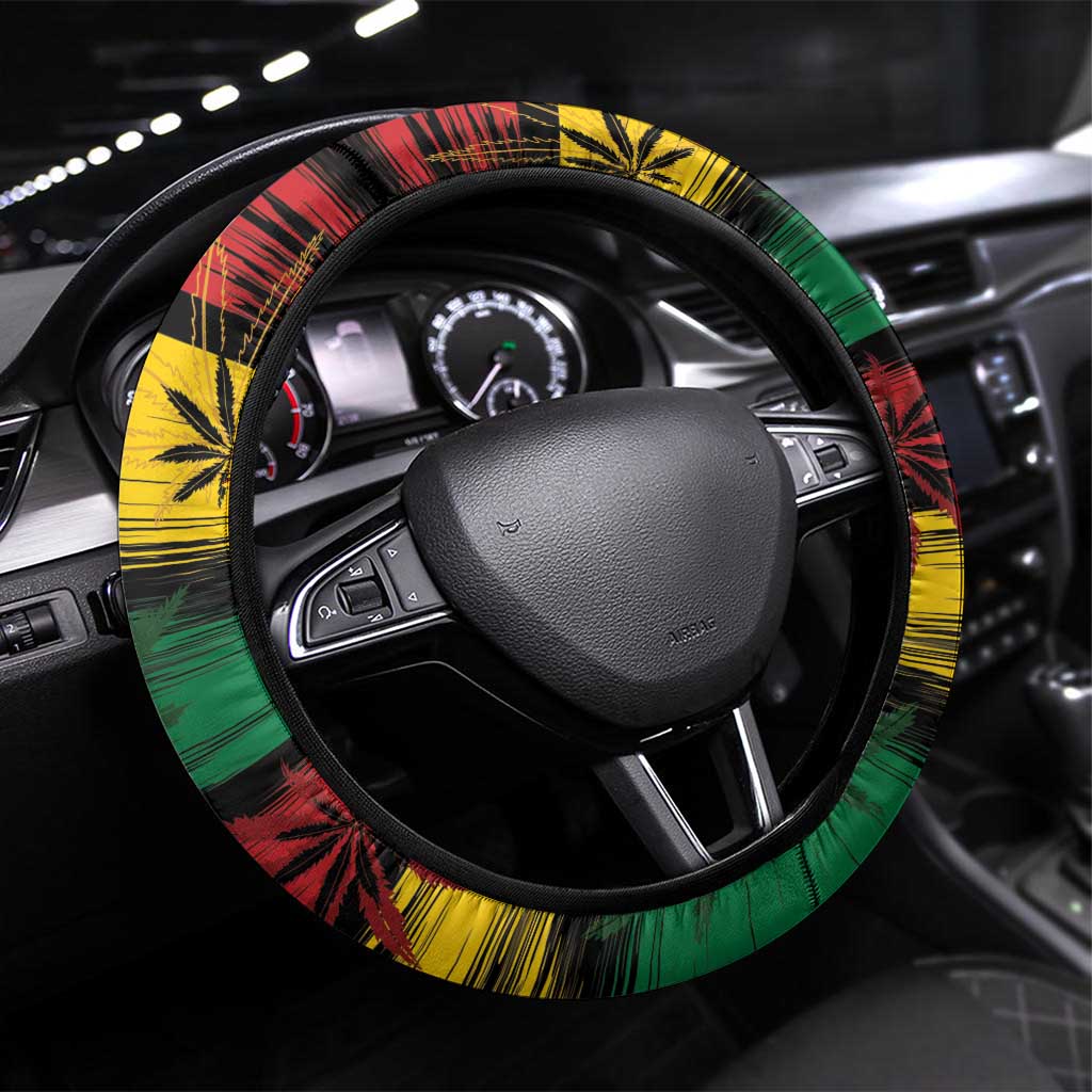 Rastafarian Lion Steering Wheel Cover Cannabis Leaf Pattern - Wonder Print Shop