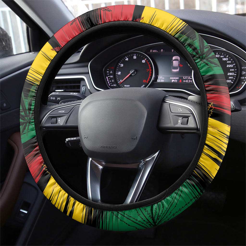 Rastafarian Lion Steering Wheel Cover Cannabis Leaf Pattern - Wonder Print Shop