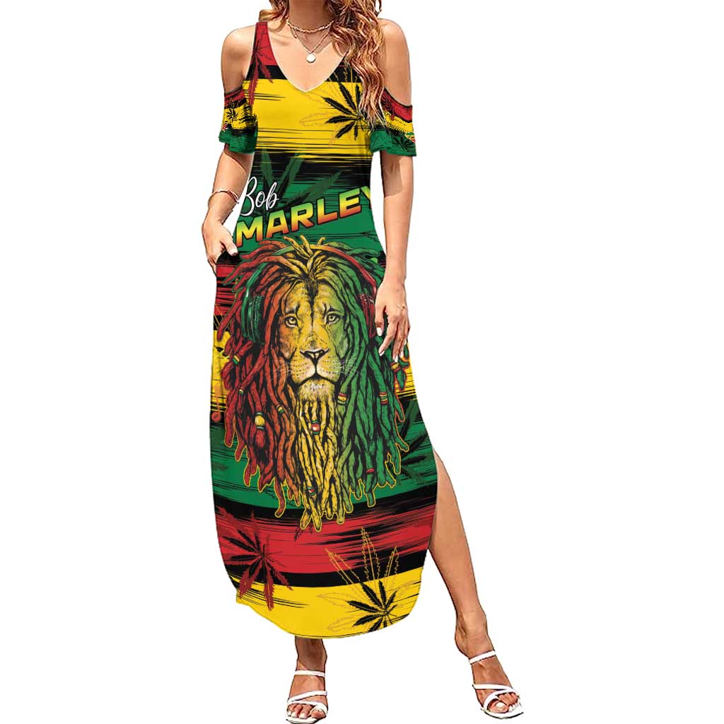 Personalised Rastafarian Lion Summer Maxi Dress Cannabis Leaf Pattern - Wonder Print Shop