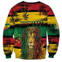 Personalised Rastafarian Lion Sweatshirt Cannabis Leaf Pattern - Wonder Print Shop