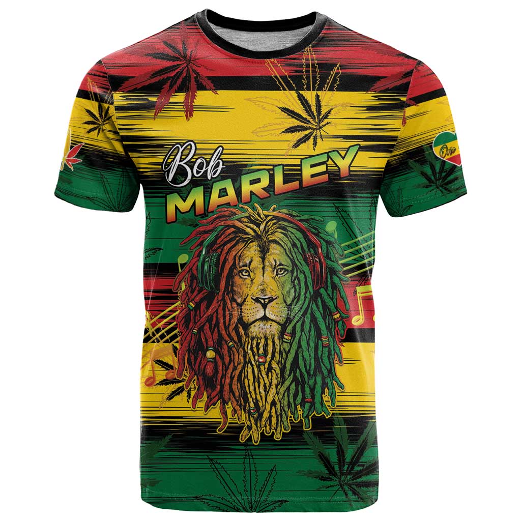 Personalised Rastafarian Lion T Shirt Cannabis Leaf Pattern - Wonder Print Shop