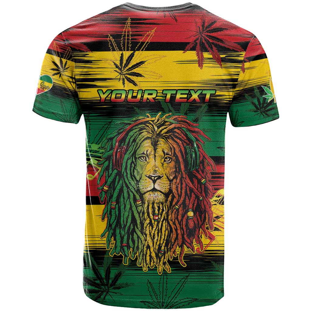 Personalised Rastafarian Lion T Shirt Cannabis Leaf Pattern - Wonder Print Shop