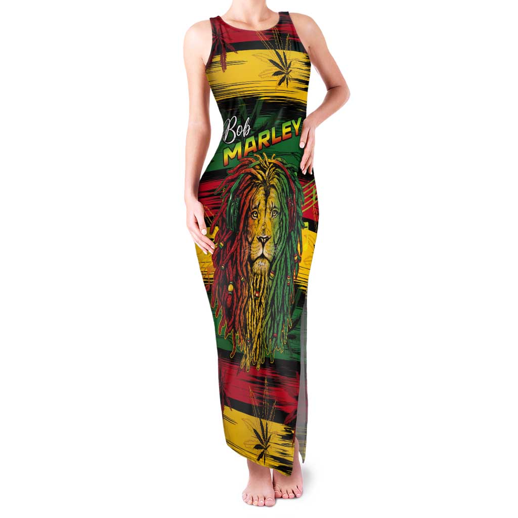 Personalised Rastafarian Lion Tank Maxi Dress Cannabis Leaf Pattern - Wonder Print Shop
