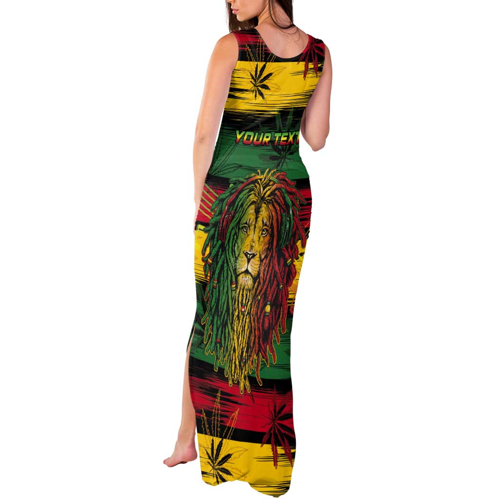 Personalised Rastafarian Lion Tank Maxi Dress Cannabis Leaf Pattern - Wonder Print Shop