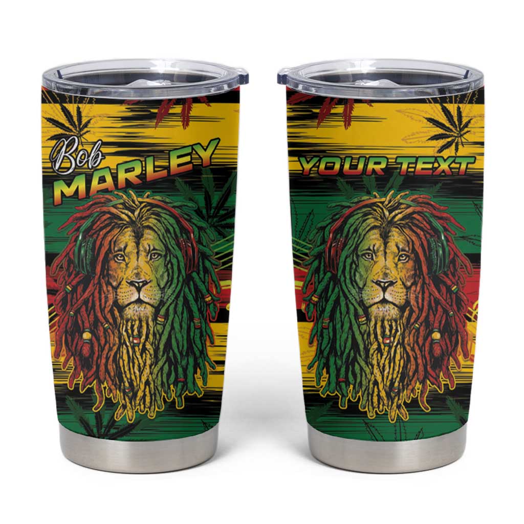 Personalised Rastafarian Lion Tumbler Cup Cannabis Leaf Pattern - Wonder Print Shop