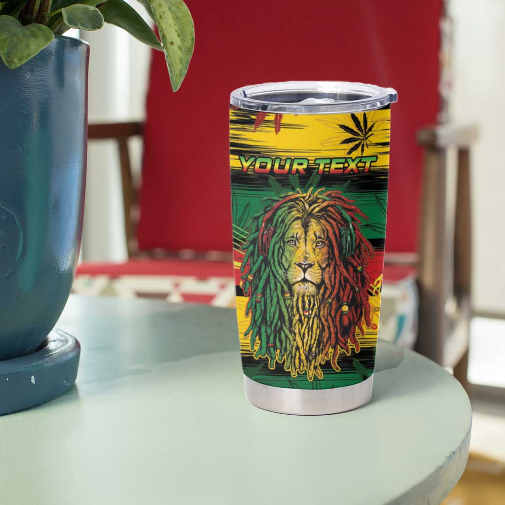 Personalised Rastafarian Lion Tumbler Cup Cannabis Leaf Pattern - Wonder Print Shop