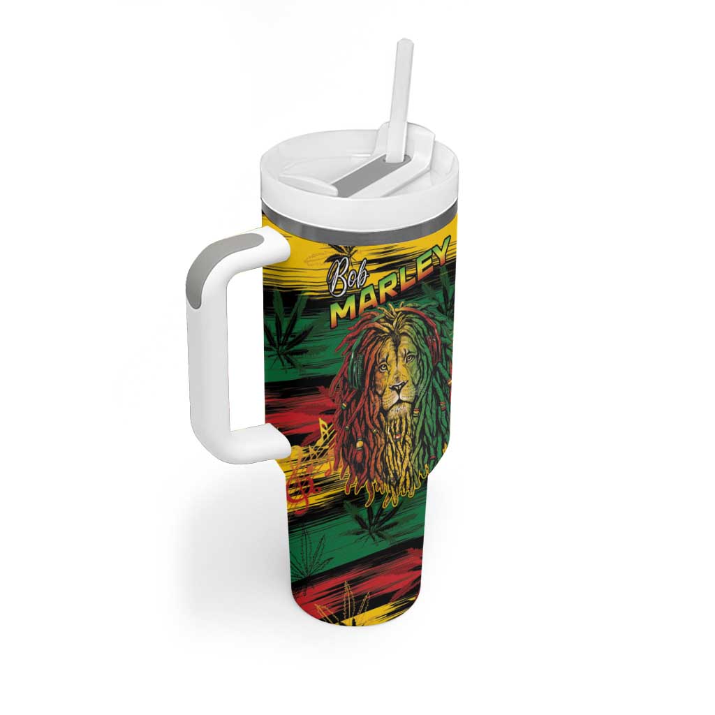 Personalised Rastafarian Lion Tumbler With Handle Cannabis Leaf Pattern - Wonder Print Shop