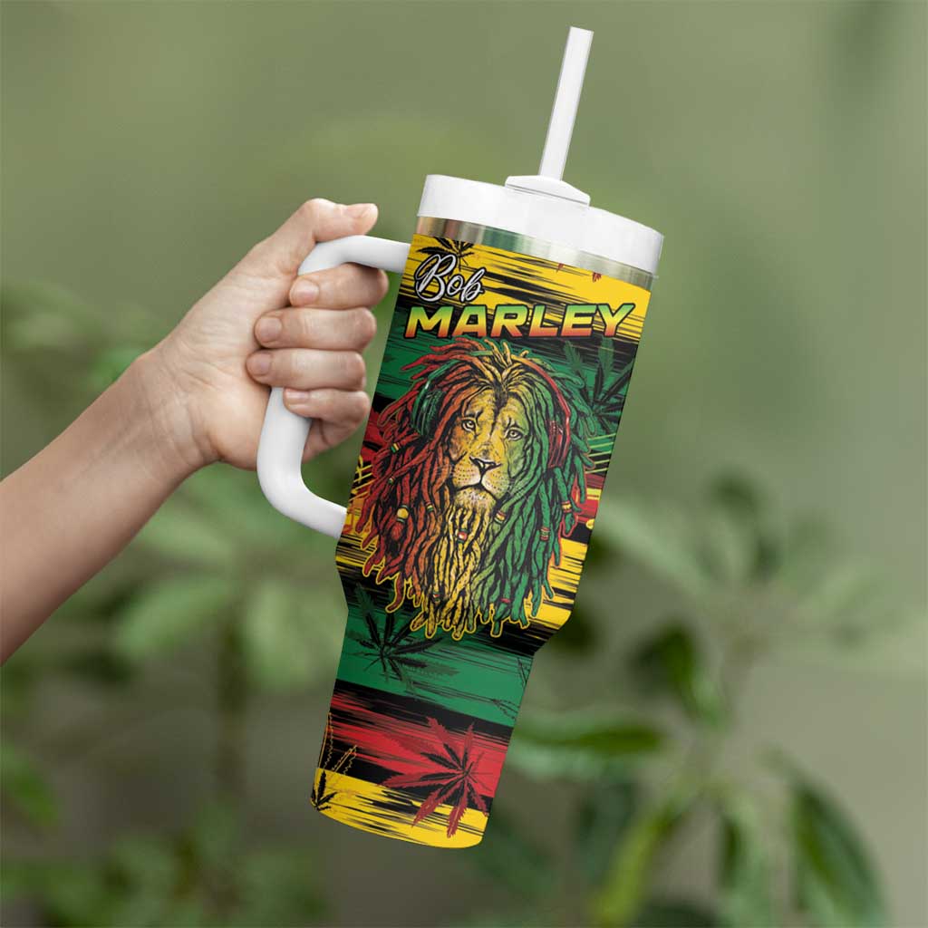 Personalised Rastafarian Lion Tumbler With Handle Cannabis Leaf Pattern - Wonder Print Shop