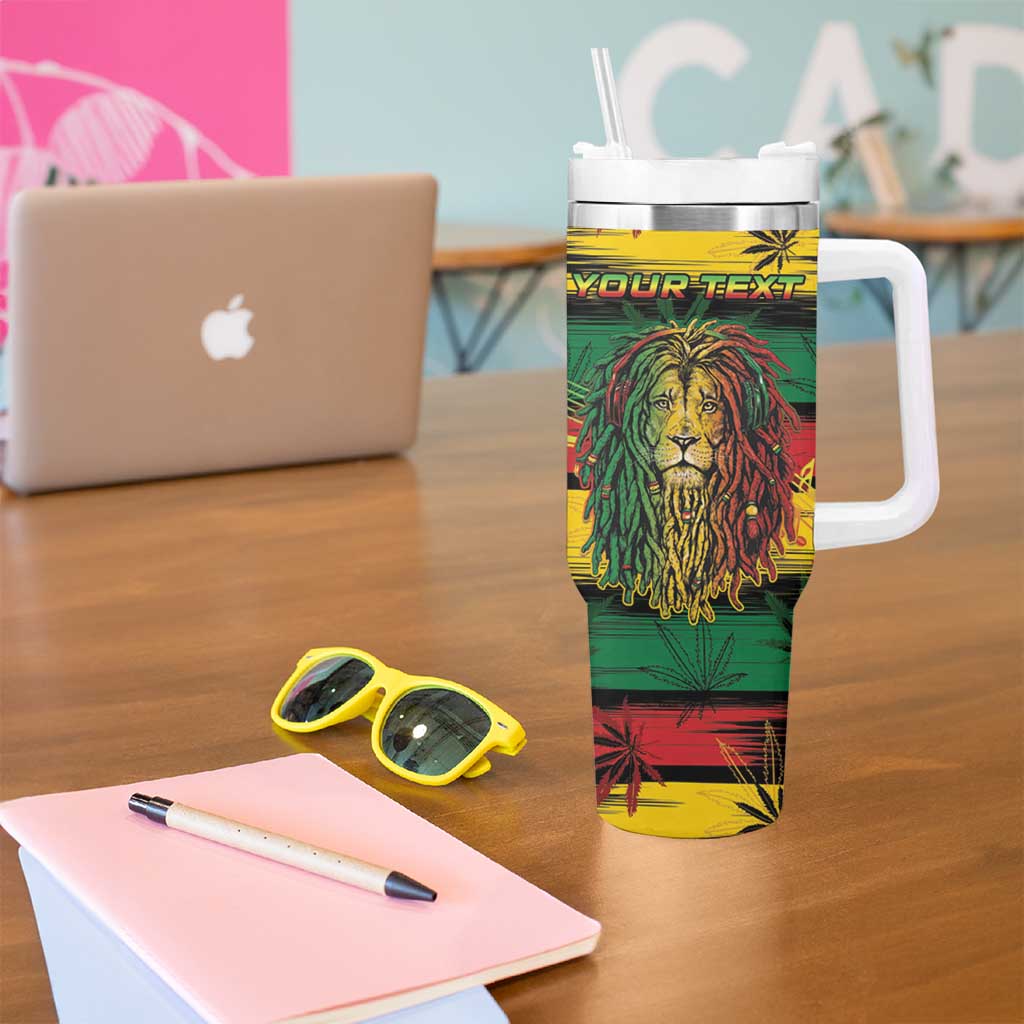 Personalised Rastafarian Lion Tumbler With Handle Cannabis Leaf Pattern - Wonder Print Shop