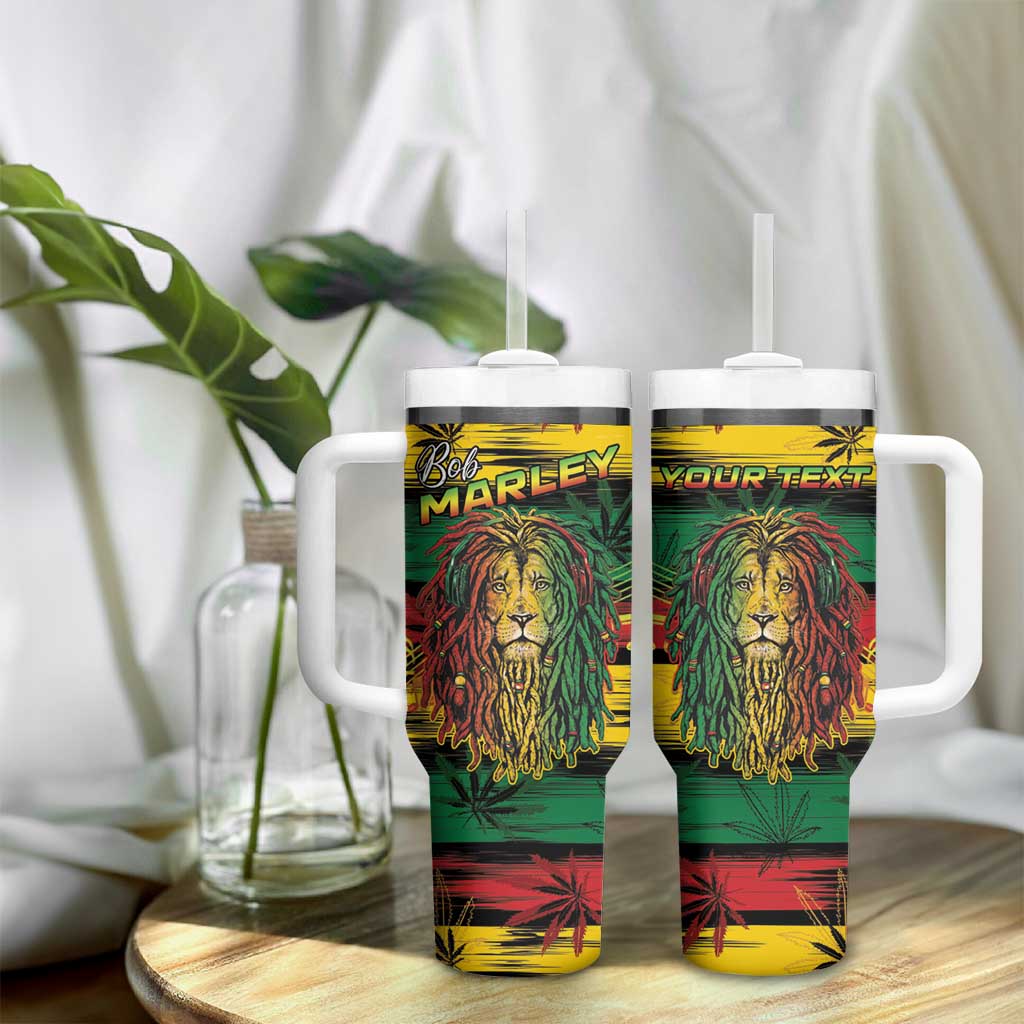 Personalised Rastafarian Lion Tumbler With Handle Cannabis Leaf Pattern - Wonder Print Shop