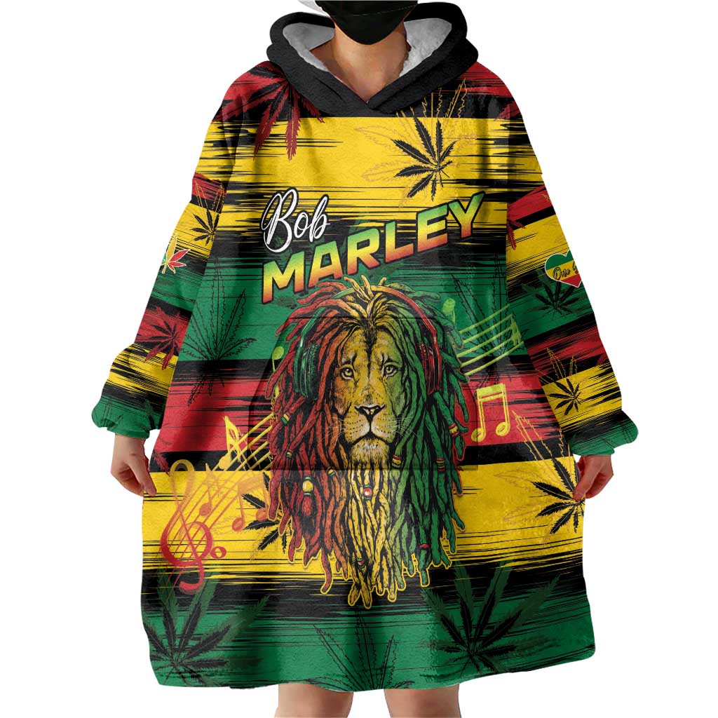 Personalised Rastafarian Lion Wearable Blanket Hoodie Cannabis Leaf Pattern - Wonder Print Shop