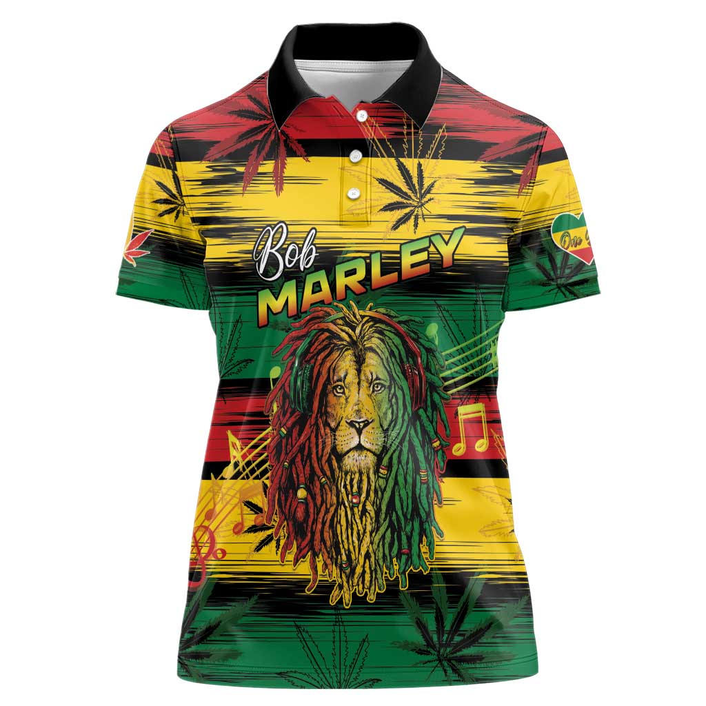 Personalised Rastafarian Lion Women Polo Shirt Cannabis Leaf Pattern - Wonder Print Shop