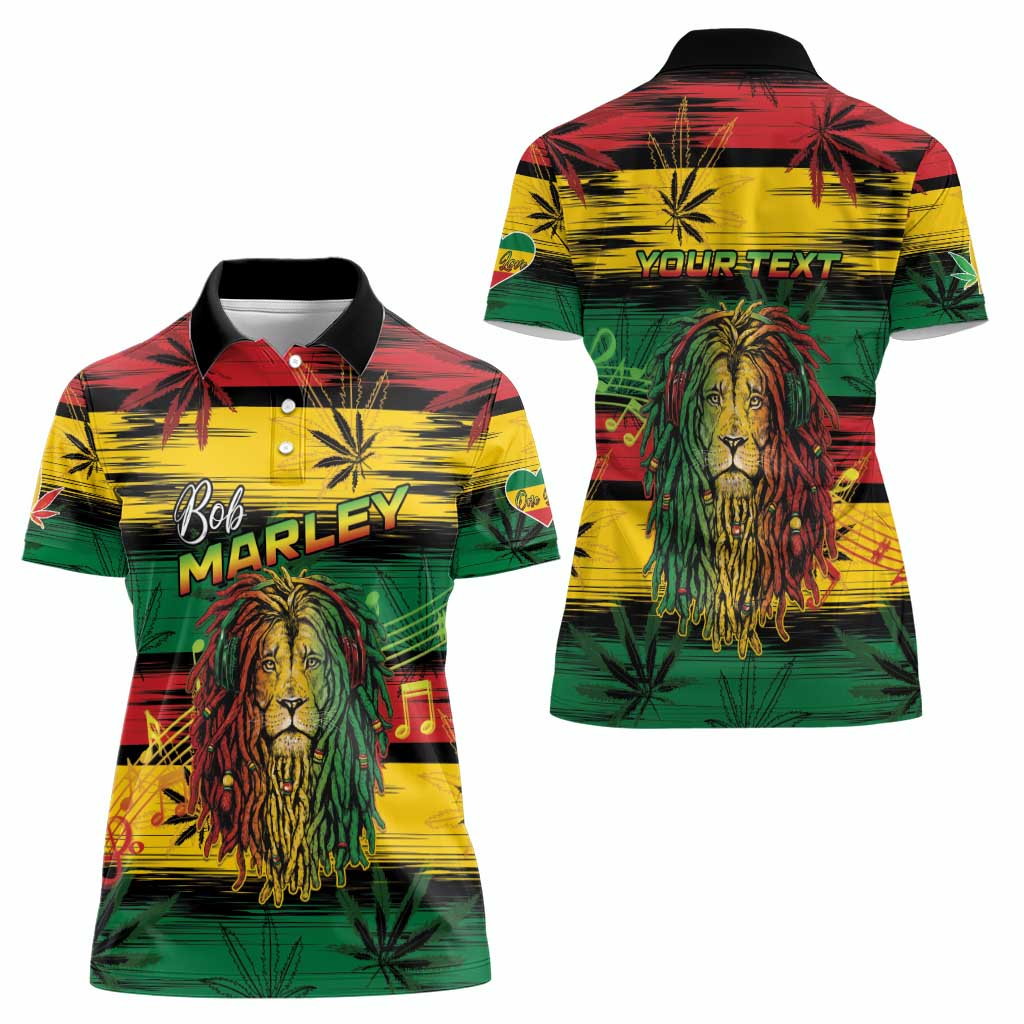 Personalised Rastafarian Lion Women Polo Shirt Cannabis Leaf Pattern - Wonder Print Shop