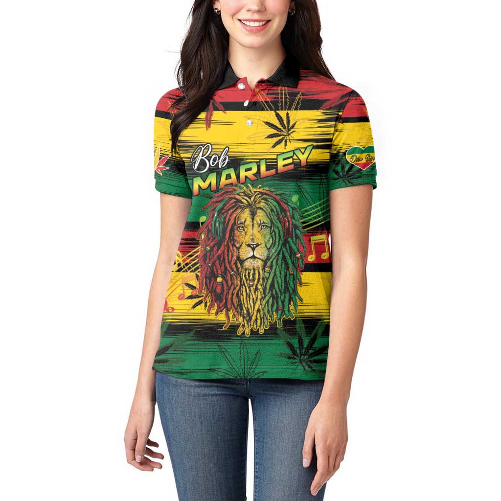 Personalised Rastafarian Lion Women Polo Shirt Cannabis Leaf Pattern - Wonder Print Shop