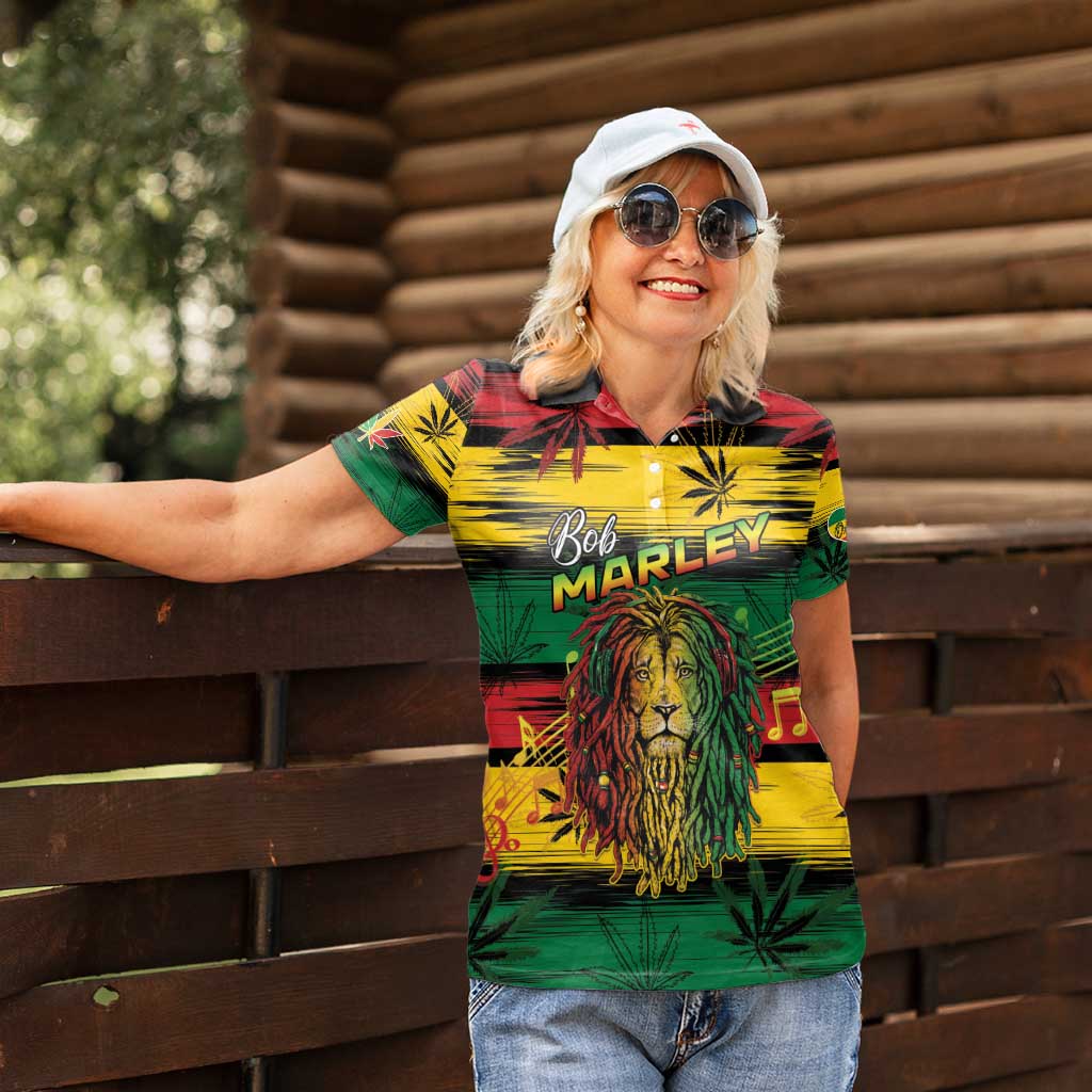 Personalised Rastafarian Lion Women Polo Shirt Cannabis Leaf Pattern - Wonder Print Shop