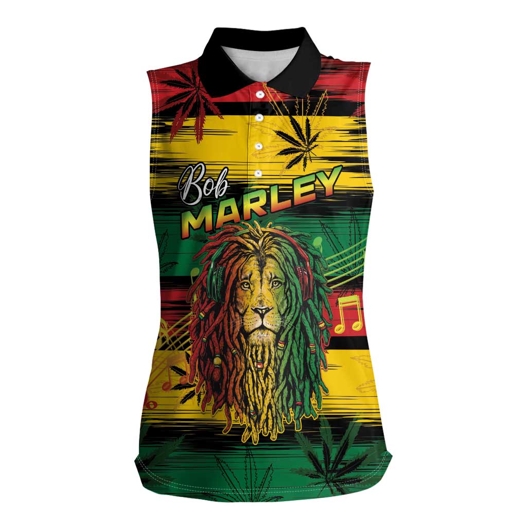 Personalised Rastafarian Lion Women Sleeveless Polo Shirt Cannabis Leaf Pattern - Wonder Print Shop