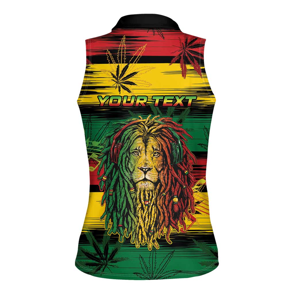 Personalised Rastafarian Lion Women Sleeveless Polo Shirt Cannabis Leaf Pattern - Wonder Print Shop