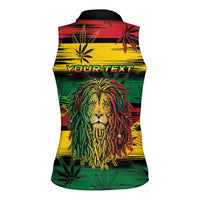 Personalised Rastafarian Lion Women Sleeveless Polo Shirt Cannabis Leaf Pattern - Wonder Print Shop