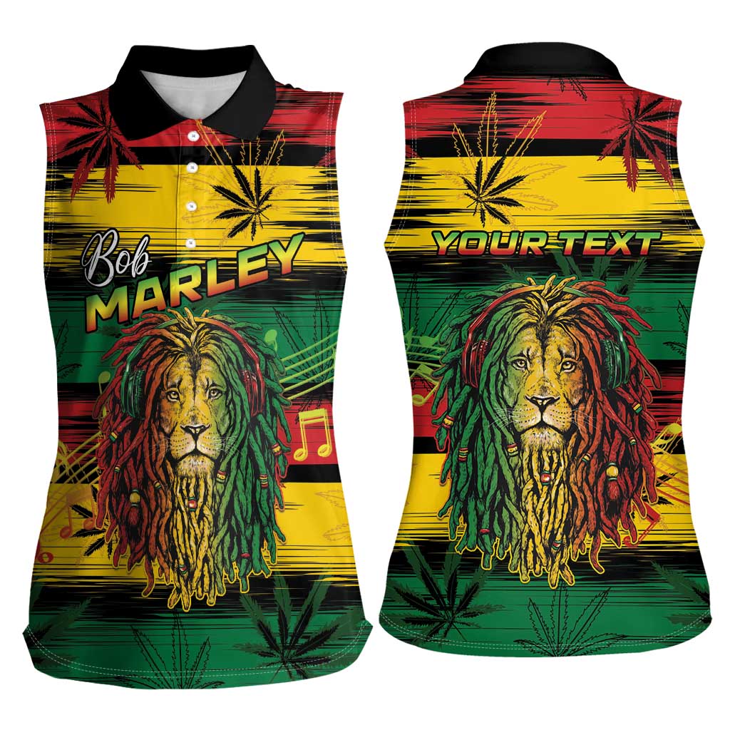 Personalised Rastafarian Lion Women Sleeveless Polo Shirt Cannabis Leaf Pattern - Wonder Print Shop