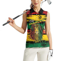 Personalised Rastafarian Lion Women Sleeveless Polo Shirt Cannabis Leaf Pattern - Wonder Print Shop