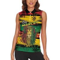 Personalised Rastafarian Lion Women Sleeveless Polo Shirt Cannabis Leaf Pattern - Wonder Print Shop