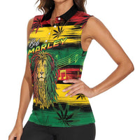 Personalised Rastafarian Lion Women Sleeveless Polo Shirt Cannabis Leaf Pattern - Wonder Print Shop