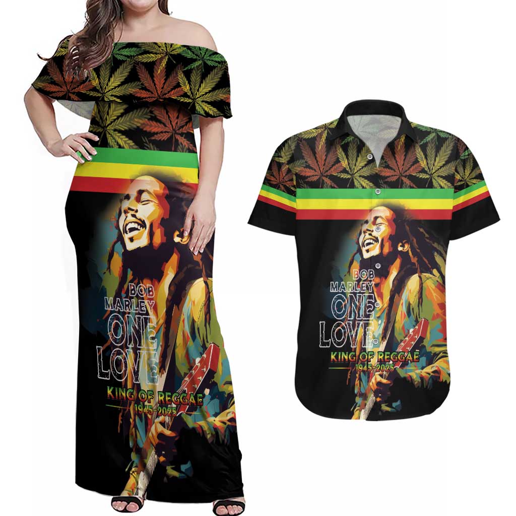 Happy Birthday Legend Bob Couples Matching Off Shoulder Maxi Dress and Hawaiian Shirt Thank You For The Memories - Wonder Print Shop