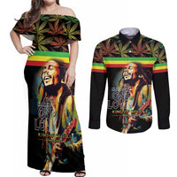 Happy Birthday Legend Bob Couples Matching Off Shoulder Maxi Dress and Long Sleeve Button Shirt Thank You For The Memories - Wonder Print Shop