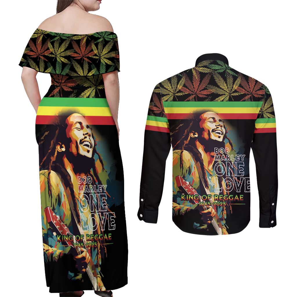 Happy Birthday Legend Bob Couples Matching Off Shoulder Maxi Dress and Long Sleeve Button Shirt Thank You For The Memories - Wonder Print Shop