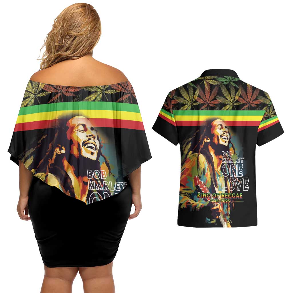 Happy Birthday Legend Bob Couples Matching Off Shoulder Short Dress and Hawaiian Shirt Thank You For The Memories - Wonder Print Shop