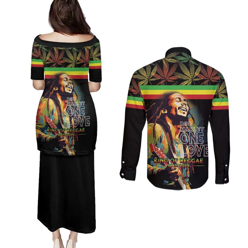 Happy Birthday Legend Bob Couples Matching Puletasi and Long Sleeve Button Shirt Thank You For The Memories - Wonder Print Shop