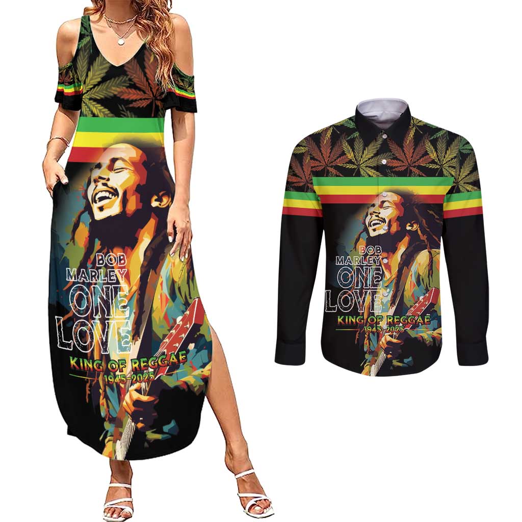 Happy Birthday Legend Bob Couples Matching Summer Maxi Dress and Long Sleeve Button Shirt Thank You For The Memories - Wonder Print Shop