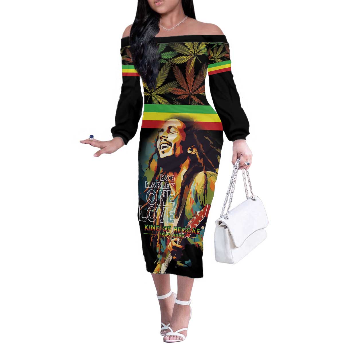 Happy Birthday Legend Bob Family Matching Off The Shoulder Long Sleeve Dress and Hawaiian Shirt Thank You For The Memories - Wonder Print Shop