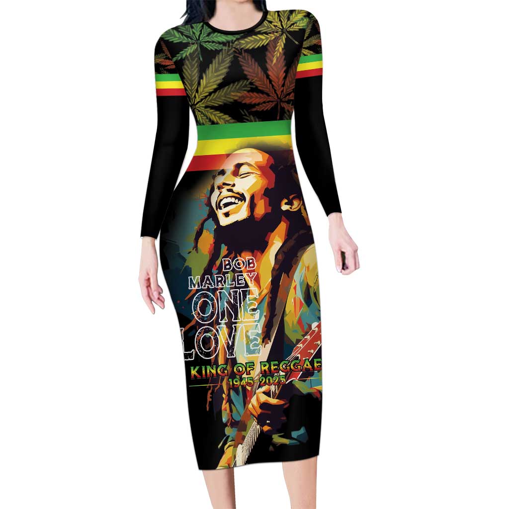 Happy Birthday Legend Bob Long Sleeve Bodycon Dress Thank You For The Memories - Wonder Print Shop